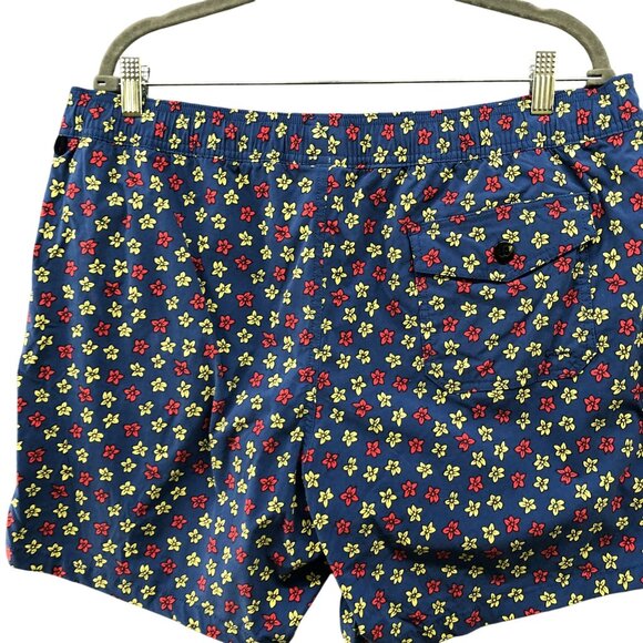 J. Crew 6'' Stretch Eco Swim Trunk Mens XL Jumping Flowers Blue Floral Lined - Picture 2 of 10